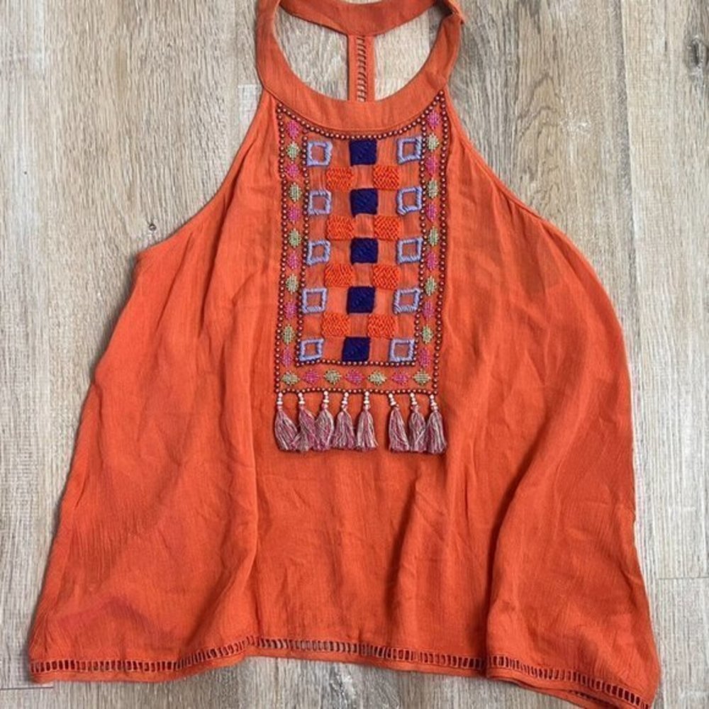 PIPER by Townsend~ Women’s Boho Embroidered Tassels Beaded Knit Sleeveless Sz M